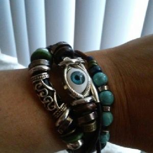 Evil Eye Leather Strap Bracelet